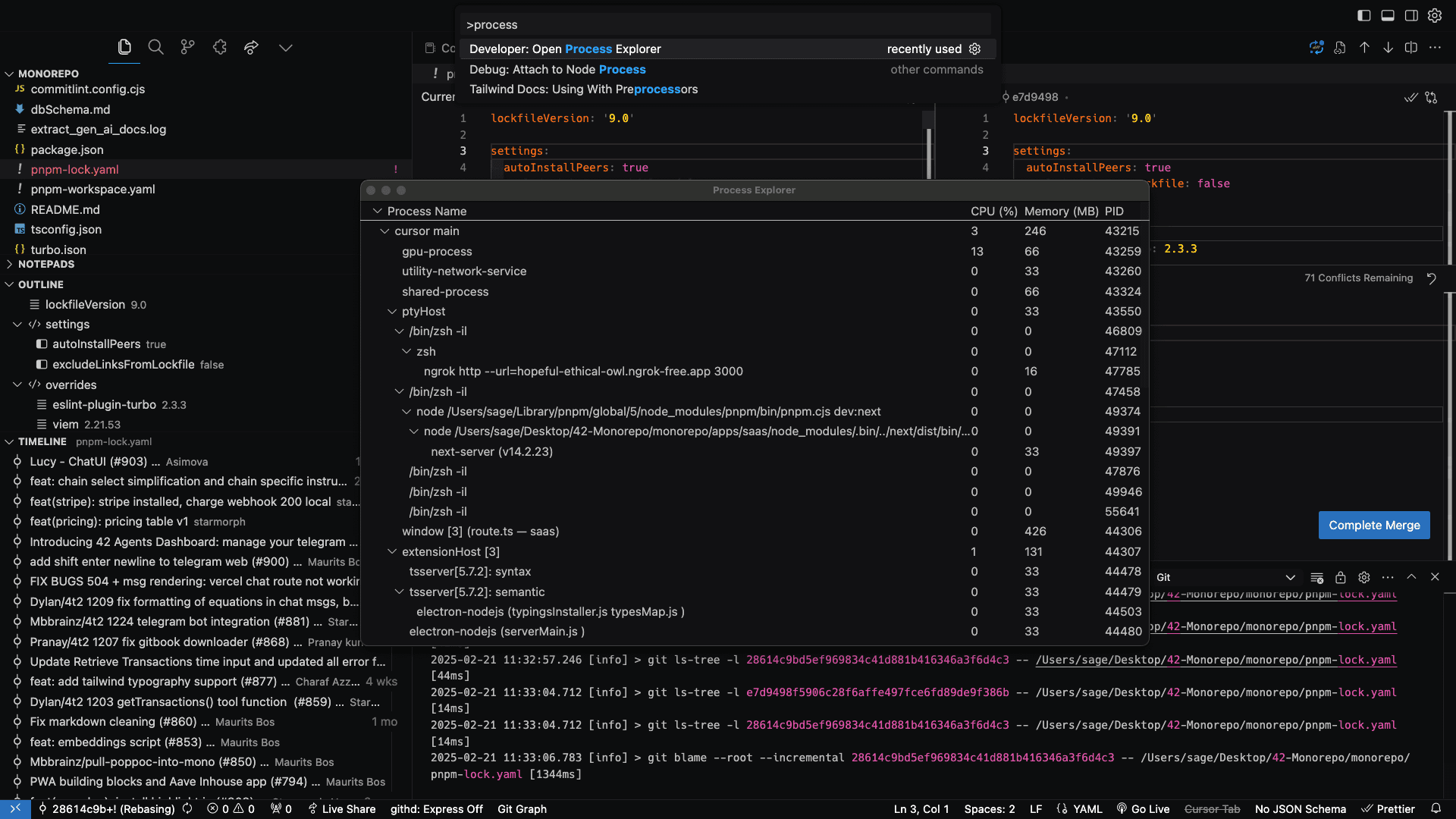 Cursor editor with AI assistance and dark theme