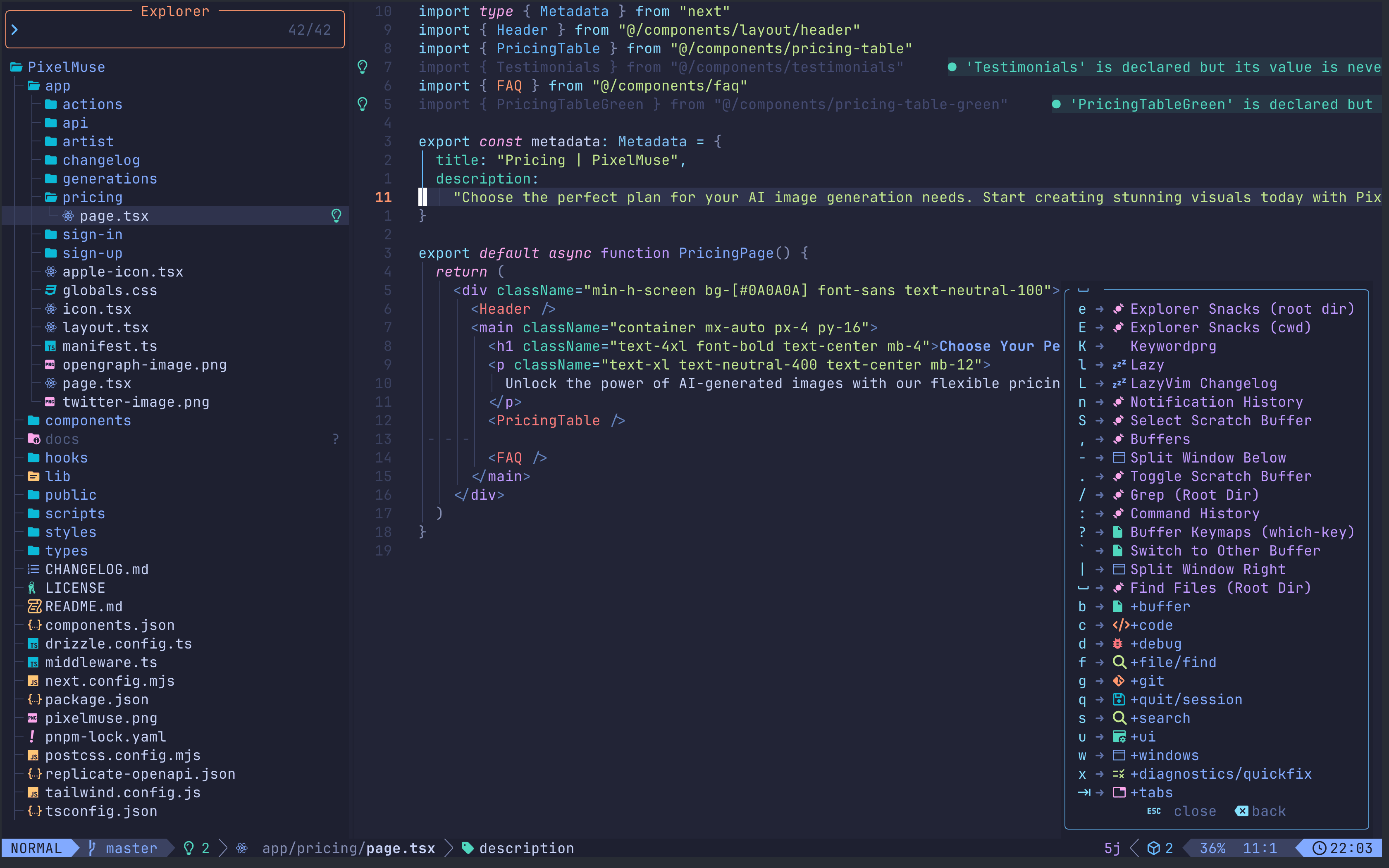 Neovim screen with code
