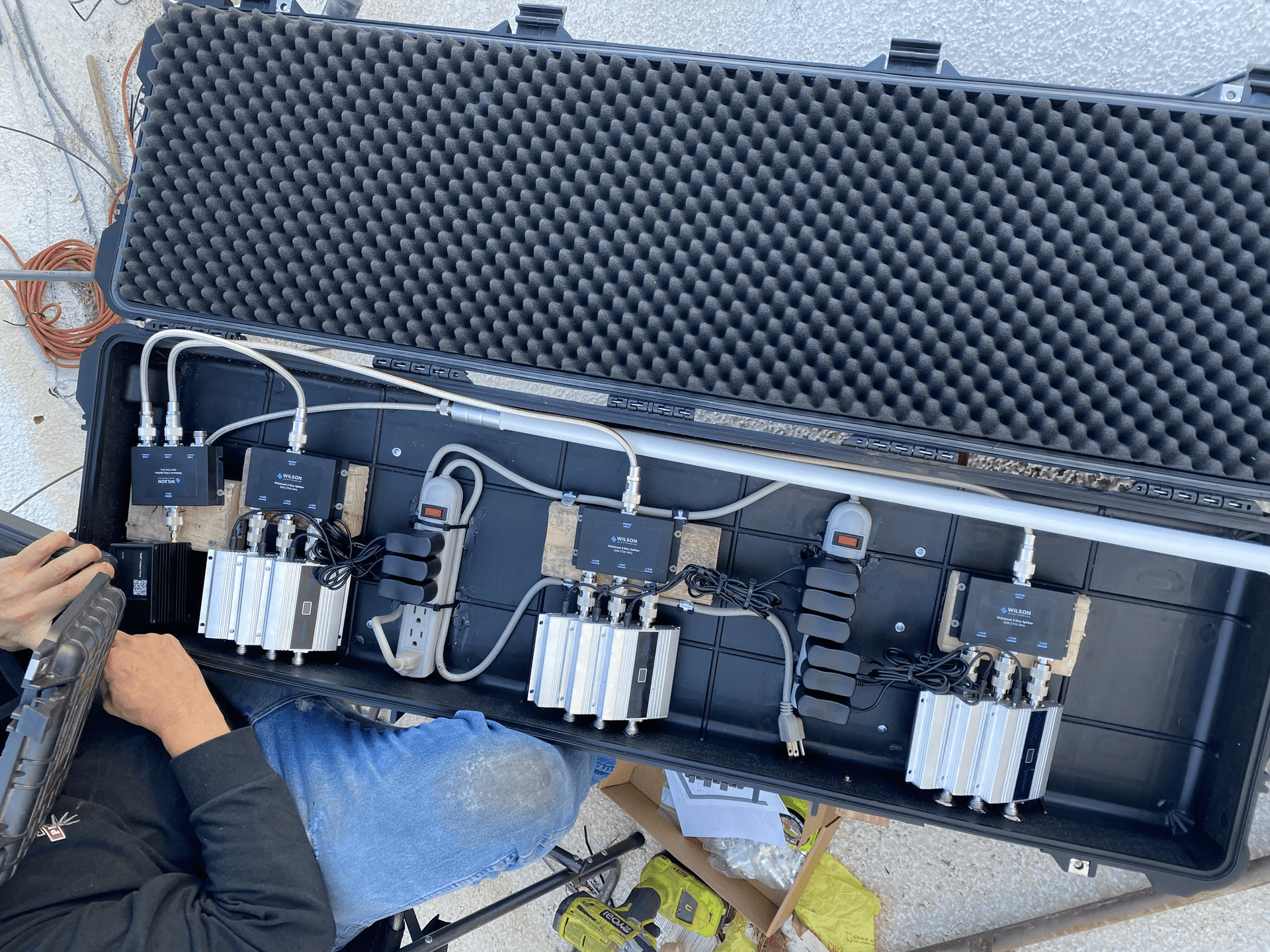 Interior view of antenna control box with organized cable management